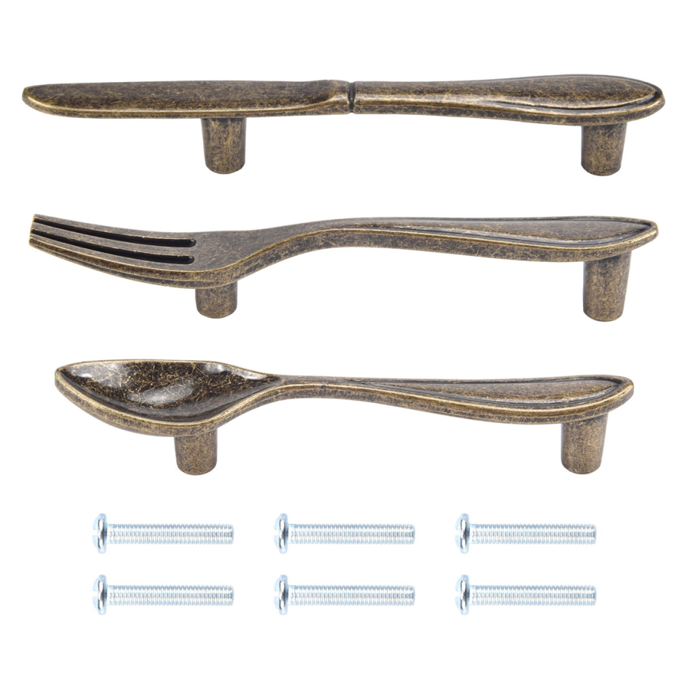 15 Pcs Knife Spoon Fork Kitchen Cabinet Closet Drawer Pull Handles Knobs 3-Inch Center To Bronze 4852122922120