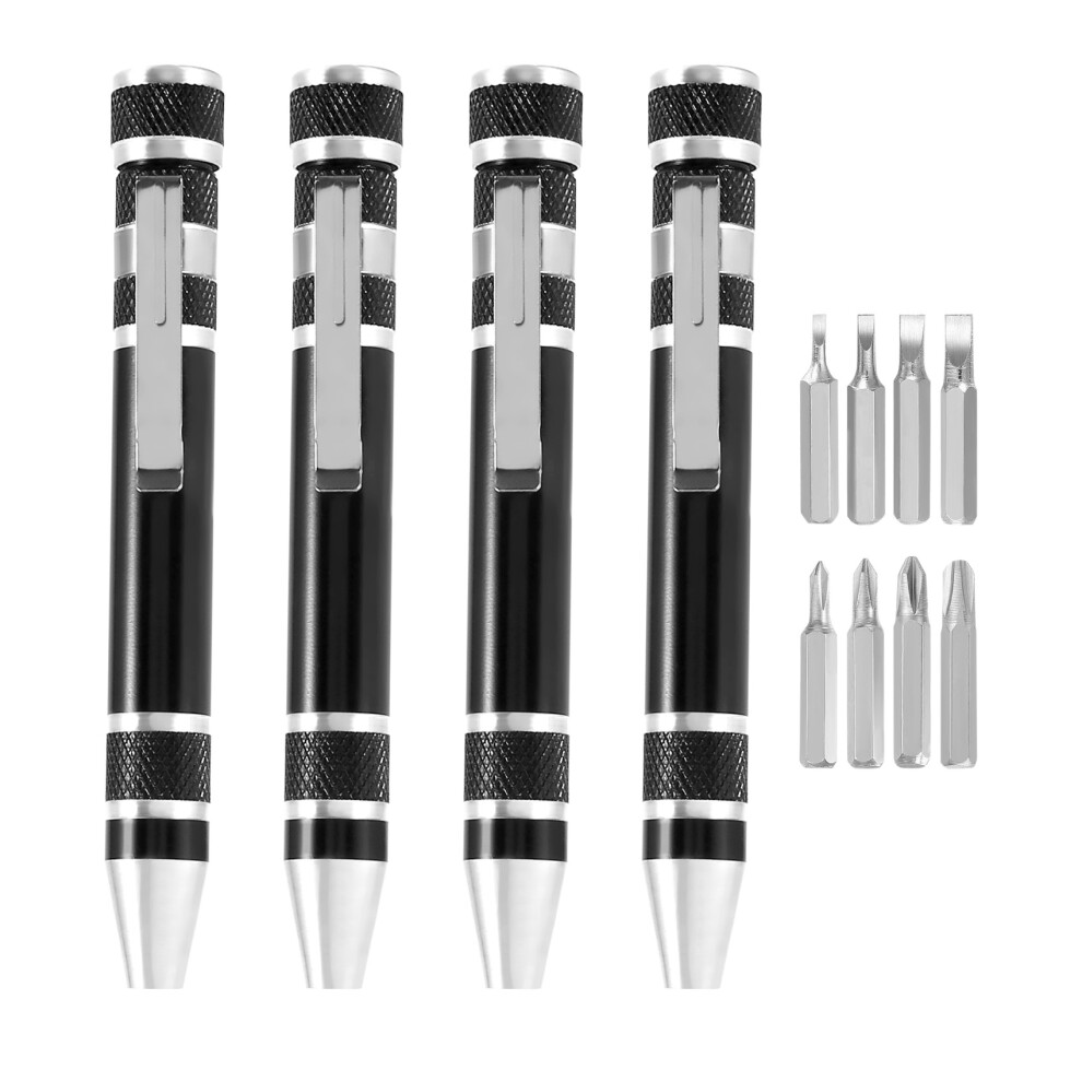 4 Pcs Pen Screwdriver Handy Tool Eight in One Magnetic Pocket Multi-Function Mini Gadgets Repair Tools (Black)-image-OPC-PJ87S9R-NEW