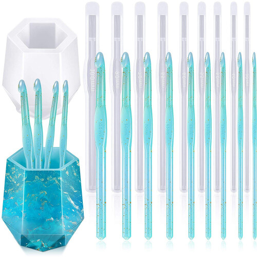 10 Pieces Crochet Hook Resin Mold Knitting Sweaters Tool Silicone with 1 Needle Storage Holder