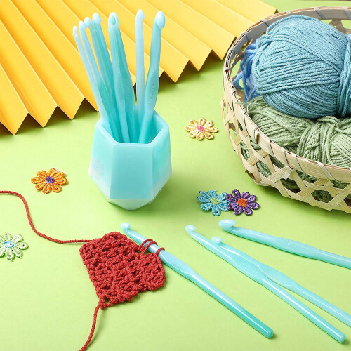 10 Pieces Crochet Hook Resin Mold Knitting Sweaters Tool Silicone with 1 Needle Storage Holder 2