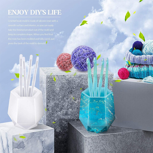 10 Pieces Crochet Hook Resin Mold Knitting Sweaters Tool Silicone with 1 Needle Storage Holder 1