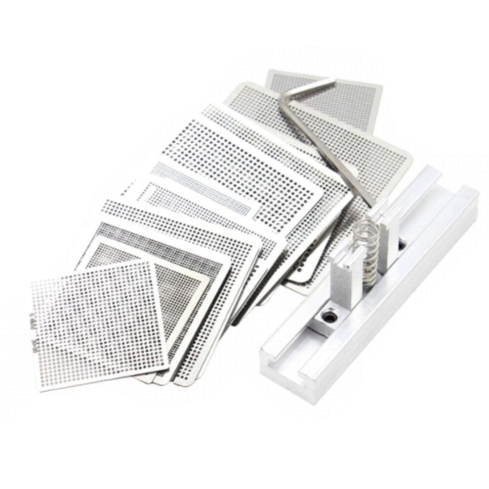 27 Pcs Steel Mesh Laptop Chip Flux Bga Reballing Stencil Template Kit With Universal Reball Station 4852398656873