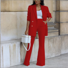 (XL)Autumn New Women's Suits Solid Color Casual Wide Leg Pants Suit