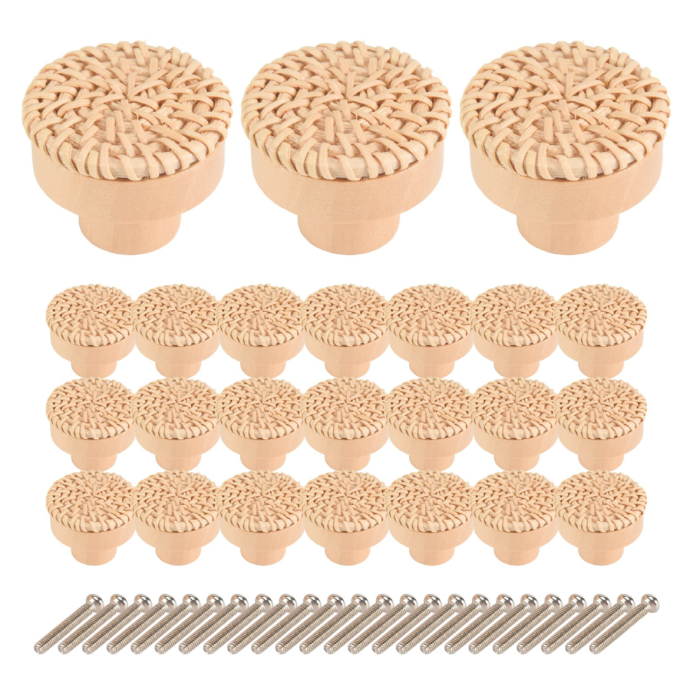 24Pcs Boho Rattan Dresser Knobs Round Wooden Drawer Cabinets Handles Hardware Pulls Cabinet 4852398672521