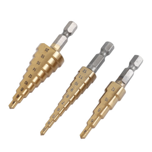 Step Drill Bit 3Pcs Hss Set Cone Hole Cutter Taper Metric Nitriding Hex Core Bits Gold 2