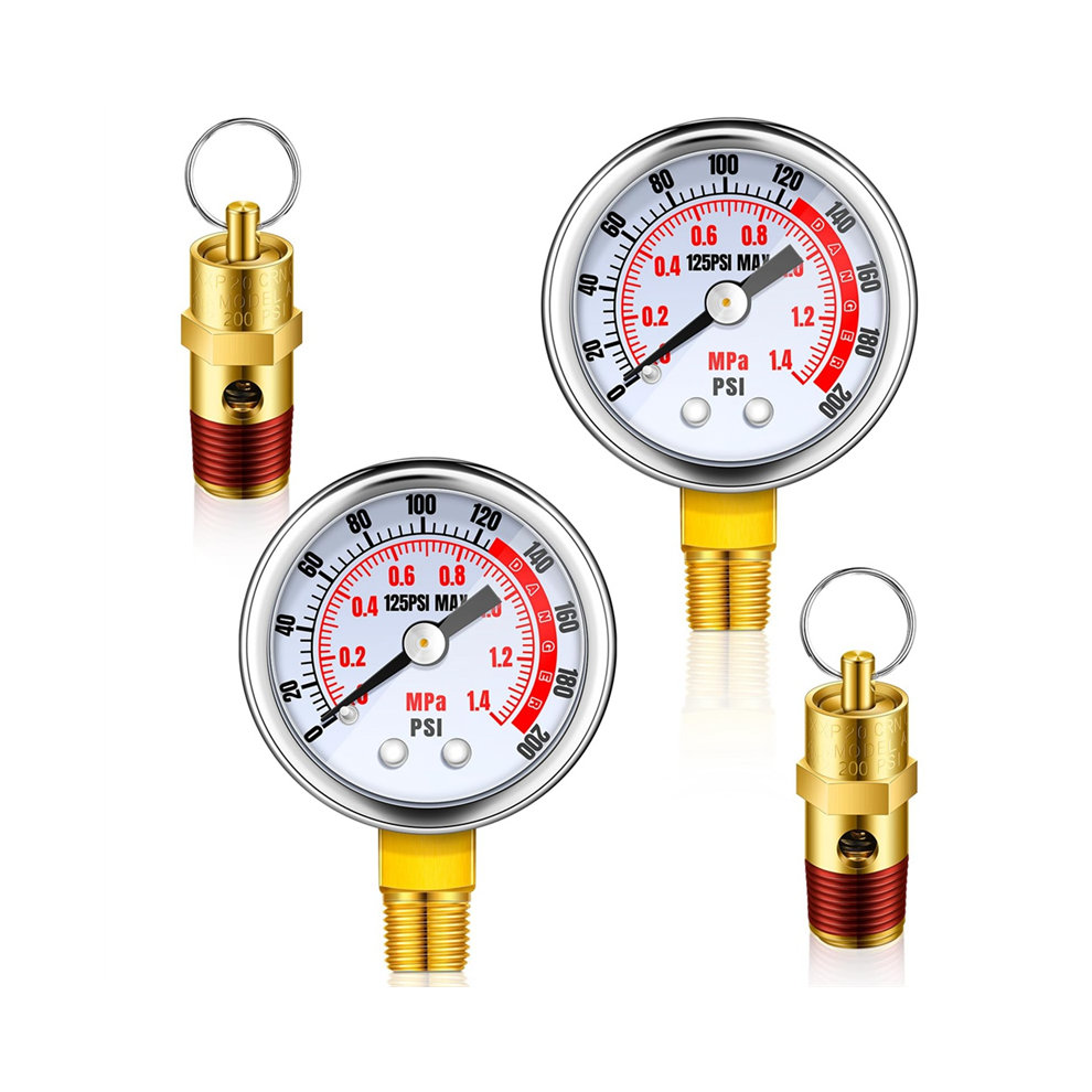 4Pcs Air Compressor Relief Pressure Safety Valve And Gauge Set,1/4In Npt Tank 0-200 Psi 4852398684180