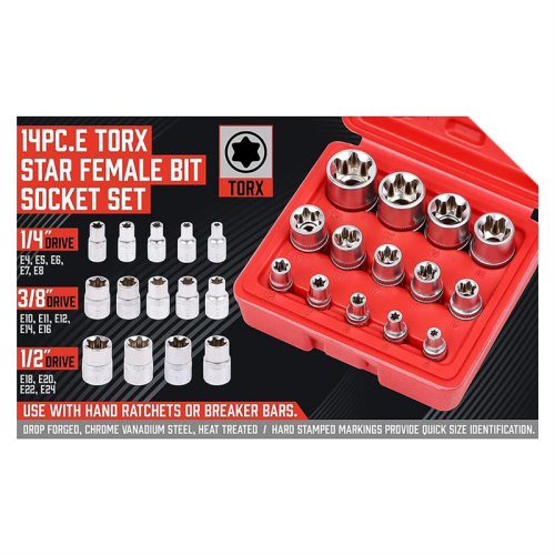 14Piece E-TORX Socket Set Premium Female Torx Set, Star Torque External 2