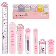 8 Pcs Cute Cat Stationery Set Kawaii School Supplies Including Pencil Sharpener Retractable Eraser (Pink)