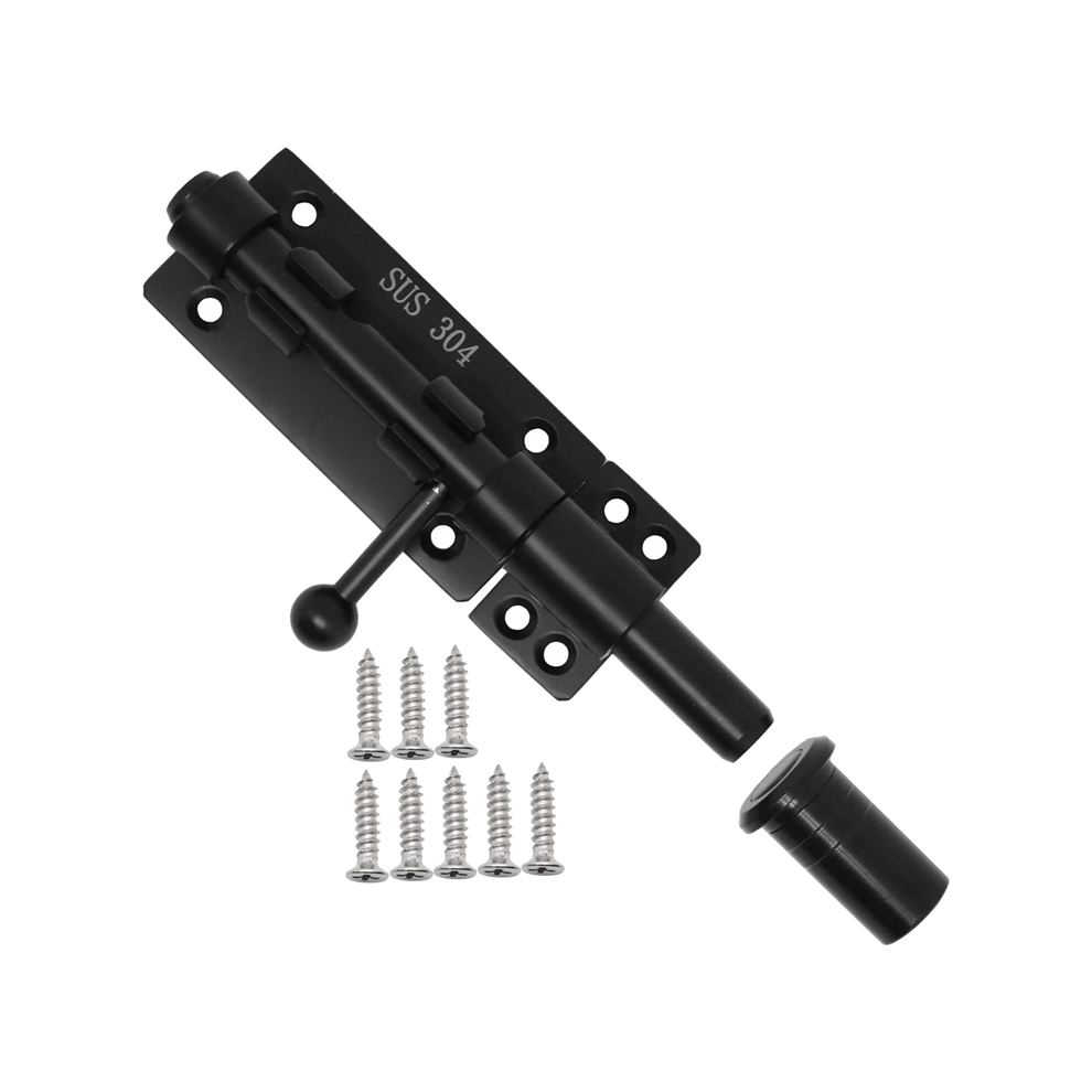 Heavy Duty Slide Bolt Gate Latch With A Padlock, Horizontal Floor Hardware And Lockable (Black,6 Inch) 4852398600258