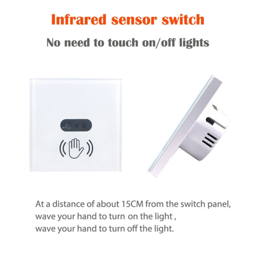 Wall Smart Light Switch Infrare IR Sensor No Need Touch Glass Screen Panel Electrical Power on Off Lamp EU Plug 2