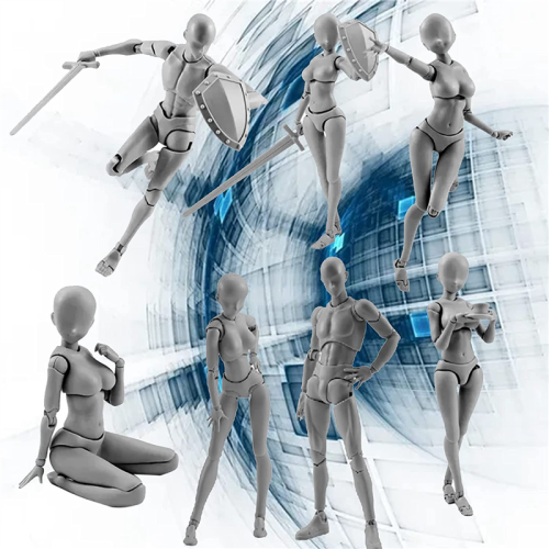 PVC Model with Box Drawing Figure Models for Artists(Female+Male,Grey) 1