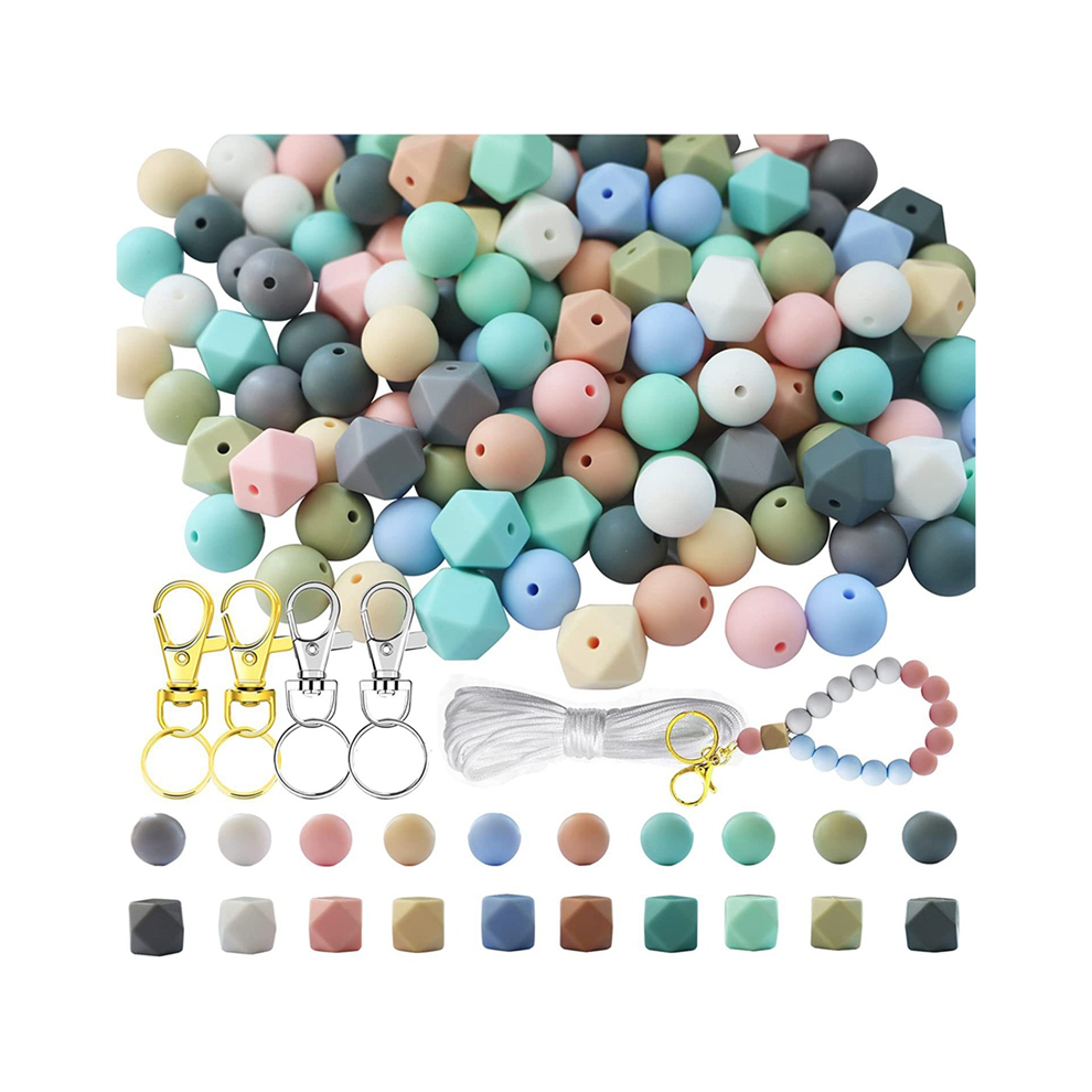 Jehiatek Silicone Beads, 150Pcs Beads Bulk Round Bead For Jewelry Making Large With Lanyard & Key Chain Ring