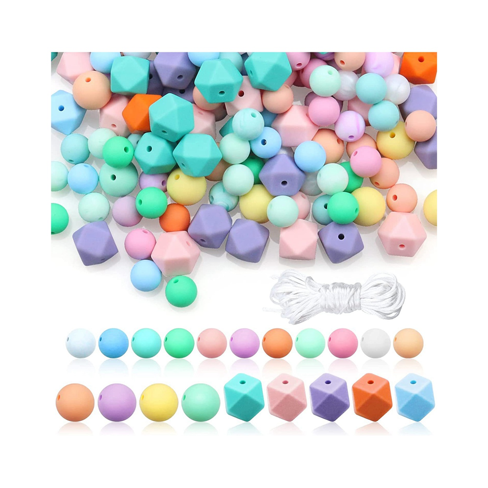 Jehiatek Silicone Beads, Loose Beads For Keychain Making Round Rubber Polygonal Diy Necklace Bracelet Jewelry