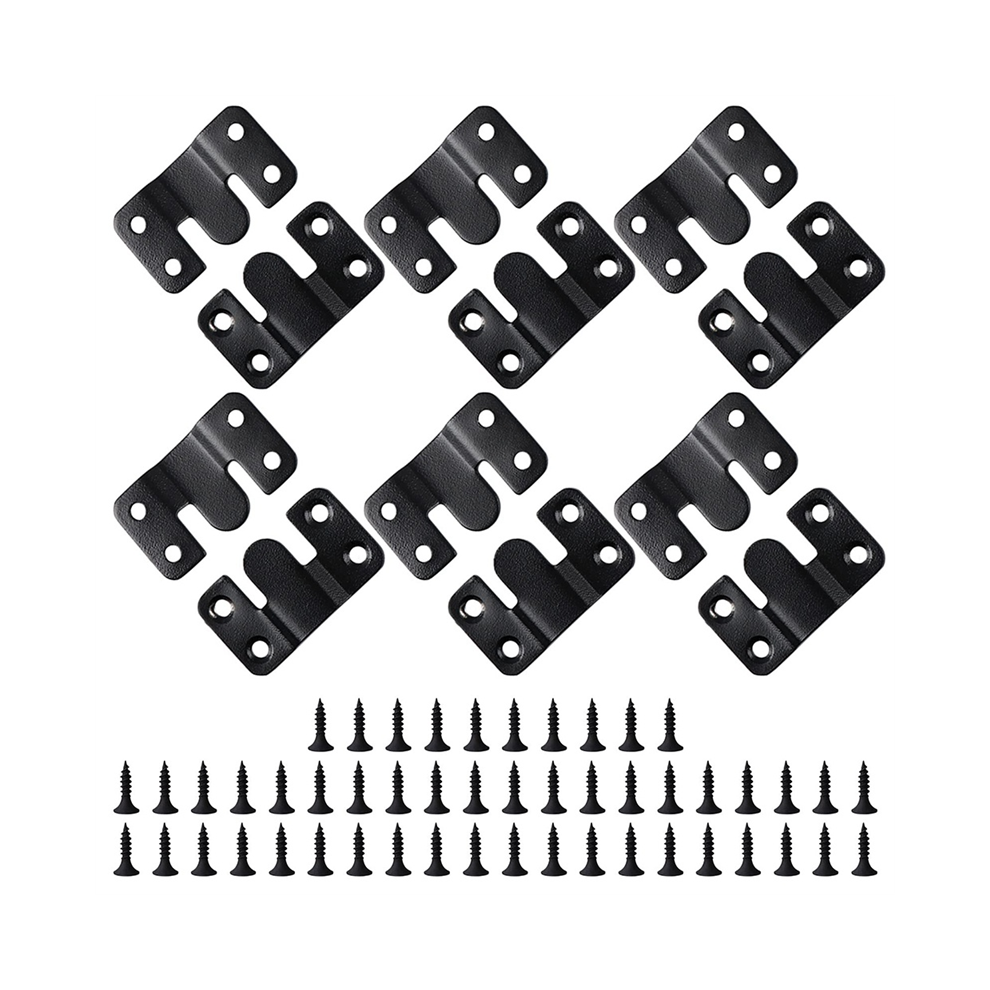 12Pcs Black Mount Bracket Interlock Hanging Buckle Z Clips Headboard Wall Mounting Brackets With 48Pcs Screws 4852398611827