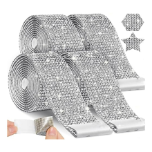 4 Rolls Self Adhesive Rhinestone Strips, Ribbon Diamond for Crafts, DIY Tape