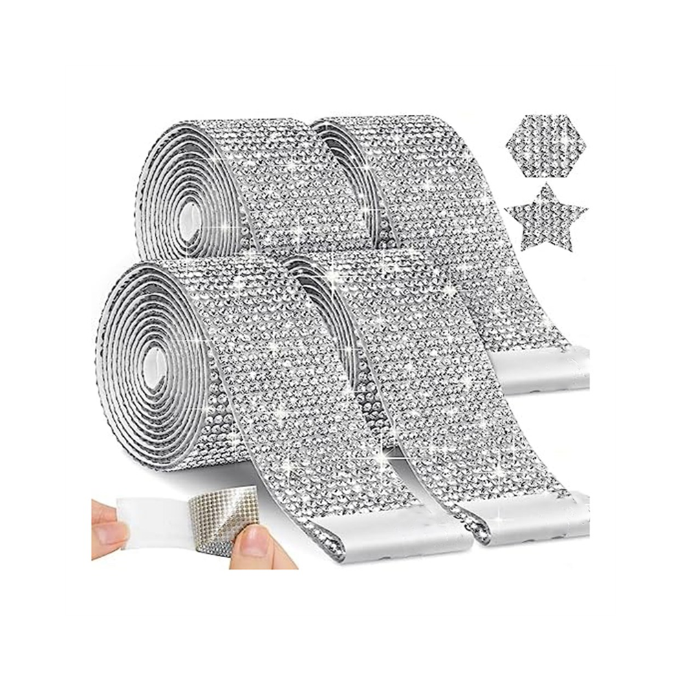 Jehiatek 4 Rolls Self Adhesive Rhinestone Strips, Ribbon Diamond For Crafts, Diy Tape