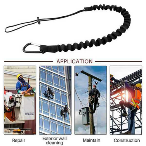 5 Pack Safety Tool Leash,Retractable Bungee Cord with Aluminum Lock Carabiner and Adjustable Loop End Black 1