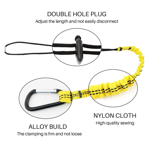 5 Pack Safety Tool Leash,Retractable Bungee Cord with Aluminum Lock Carabiner and Adjustable Loop End Black 2