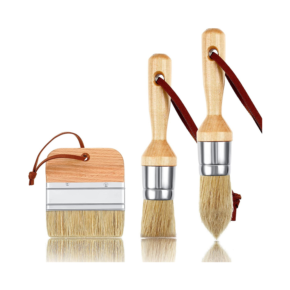 3Pcs Chalk And Wax Paint Brushes Oval Brush For Acrylic Painting Bristle Stencil Wood Furniture Home Decor 4852398616846