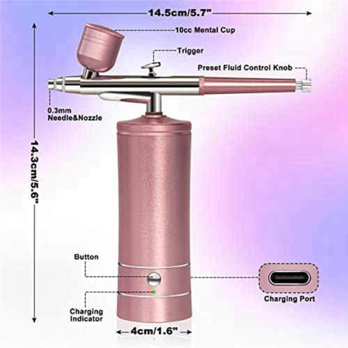 Airbrush-Kit Rechargeable Cordless Airbrush Compressor - Auto Handheld , Set (Pink) 2