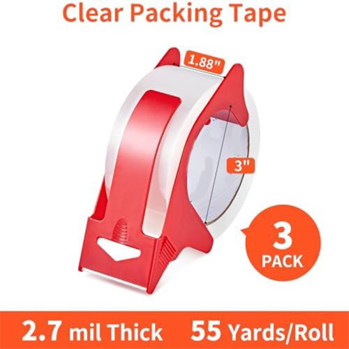 3 Roll Clear Packaging Tape Dispenser, Heavy Duty Refills for Shipping Mailing 1
