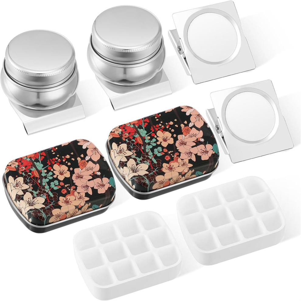 Jehiatek 8 Pcs Portable Mini Palette Watercolor Tin Box 12 Paint Mixing Tray