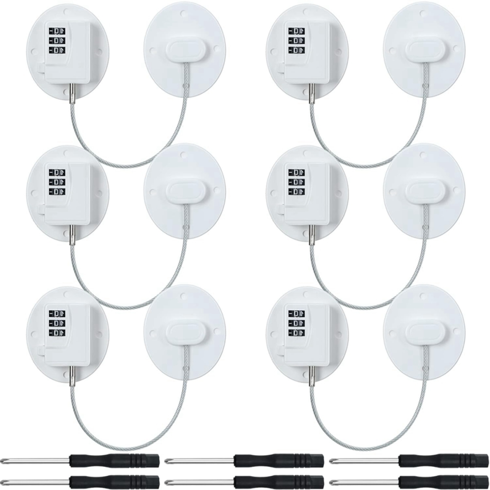 Jehiatek 6 Pcs Cabinet Locks With Combination Fridge Lock Combo Child Safety Screwdrivers (White)