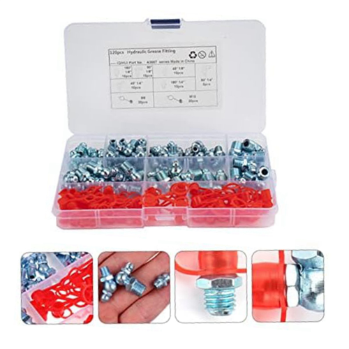 120Pcs/Set Leaf Spring Nut Grease Fittings Couplers Fitting Hydraulic Zerk 2