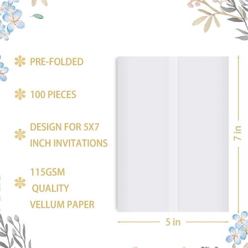 Wedding Invitations Wraps Set Include 100Pc Pre Folded Vellum Jackets for 5X7,Gold Self Adhesive Envelope Seal Stickers 1