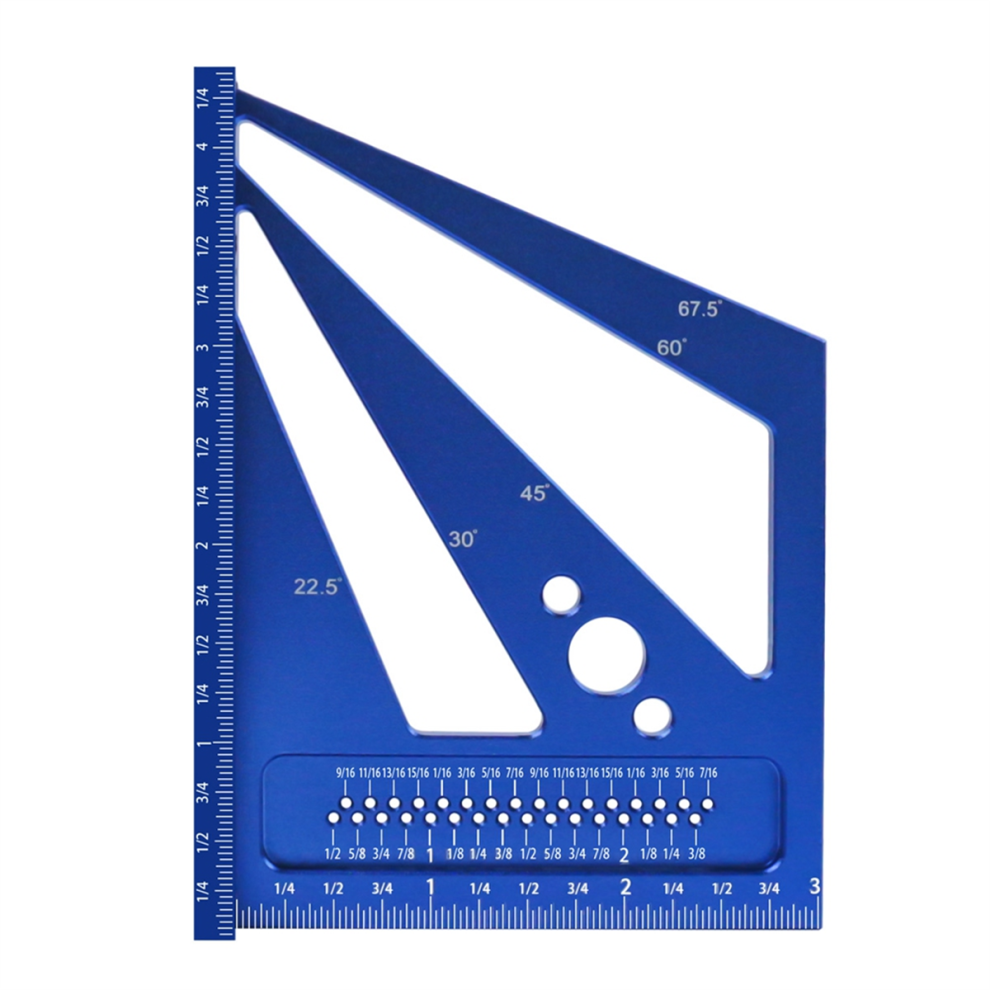 Woodworking Measuring Ruler 22.5/30/45/60/67.5Degree Square Protractor, For Carpenter Drawing-Blue Inch 4852398645839