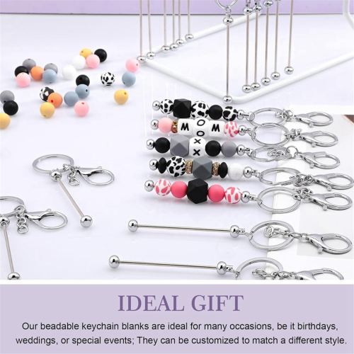 25 Pcs Beadable Keychain Bars Bulk for Beads DIY Blank Metal Beaded Bead Crafts 2