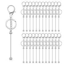 25 Pcs Beadable Keychain Bars Bulk for Beads DIY Blank Metal Beaded Bead Crafts
