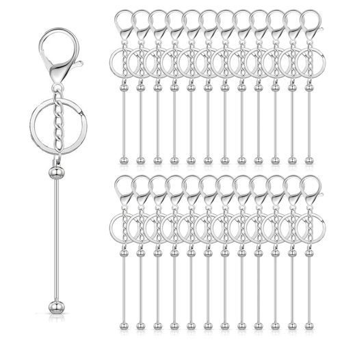 25 Pcs Beadable Keychain Bars Bulk for Beads DIY Blank Metal Beaded Bead Crafts