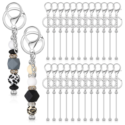 25 Pcs Beadable Keychain Bars Bulk for Beads DIY Blank Metal Beaded Bead Crafts 1