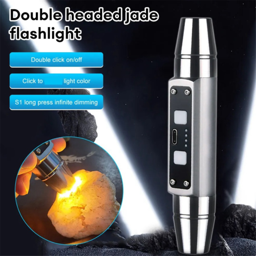 Double Head Jade Flashlight 6 Light Source USB Direct Charging Identification Jewelry Fluorescent Lamp, Silver 2