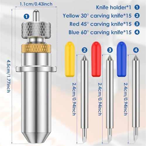 46Pcs Vinyl Cutter Blades 30 45 60Plotter Cutting with Holder Base Hardness Lettering Blade Replacement Set 2