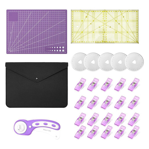 Rotary Cutter Set, 45mm Tool Kit, Cutter, Sewing Mat, Quilting Ruler and Clips