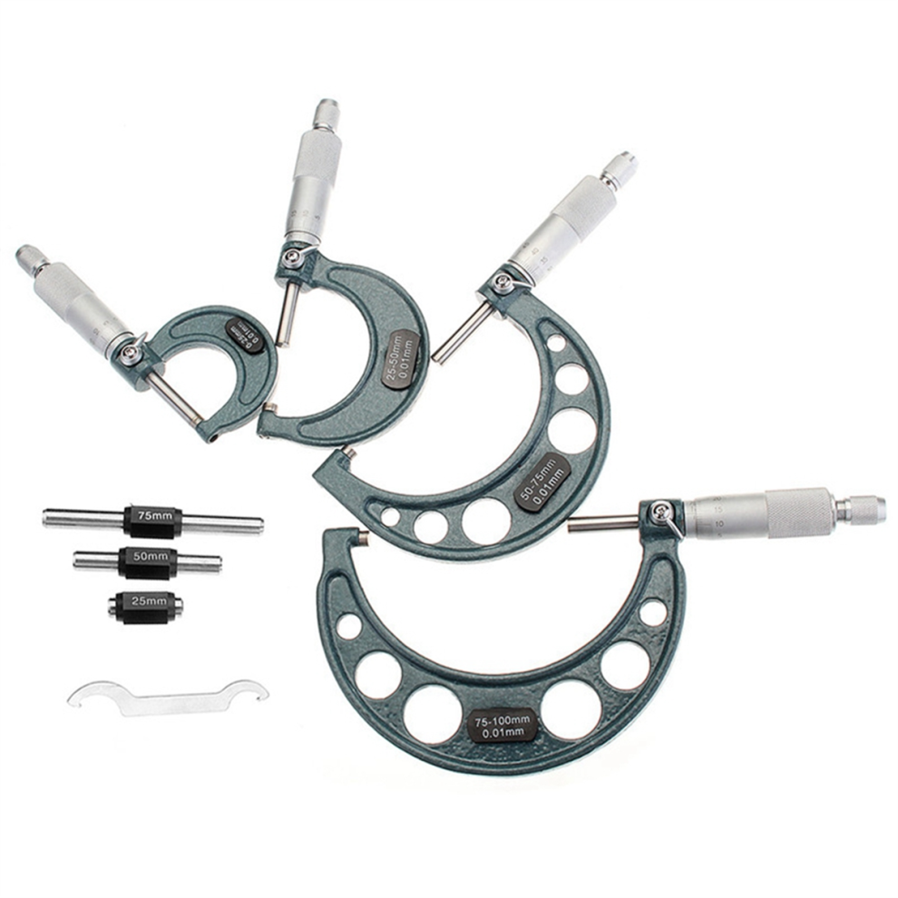 4Pcs Outside Micrometer Set Machinist Tool 0-4Inch 0-100Mm 4 Precision 0.01Mm Accuracy Carbide 4853504697438
