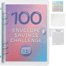 100 Envelope Money Savings Challenge Binder, Expense Budget Sheet for Budgeting and Saving Money, Binder Blue