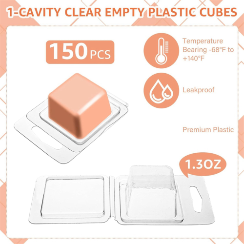 150Pack Wax Melt Container 1.3 Oz Plastic Set for Melts Clear Flip Top, Empty Candle Melt,Square 2