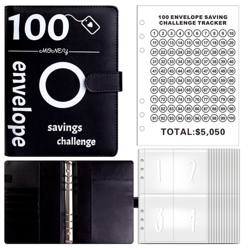 100 Envelopes Money Saving Challenge, Envelope Challenge Binder, Budget Book (Black) 1