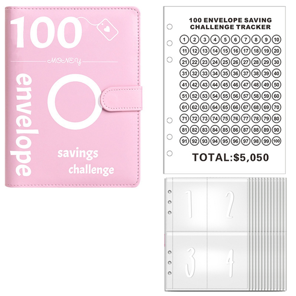 100 Envelopes Money Saving Challenge, Envelope Challenge Binder, Budget Book (Pink)-image-OPC-PJ898KK-NEW