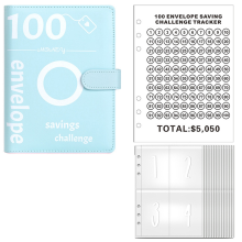 100 Envelopes Money Saving Challenge, Envelope Challenge Binder, Budget Book (Blue)