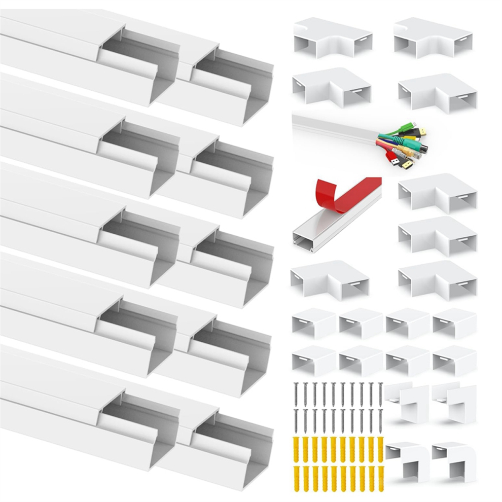 Jehiatek White Self-Adhesive Cable Duct, Tv Organiser, 10 Pieces X 0.4 M, Duct For Cables