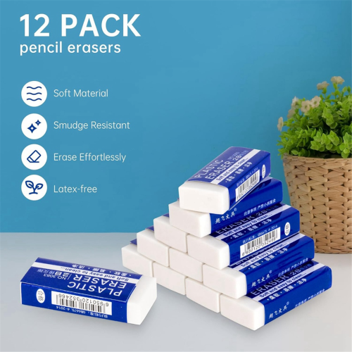 12 Pack Pencil Erasers, White Erasers for School, Art Kids Drawing Bulk 2