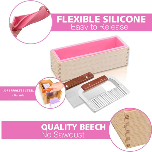 Soap Making Supplies - Flexible Rectangular Bread Mold with Wooden Box for 47 Oz A 1