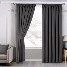 (Dark Grey, 66" X 90" OR 168cm X 228cm) 100% Blackout Curtains Thermal Insulated Pencil Pleat Curtain Pair with Tiebacks