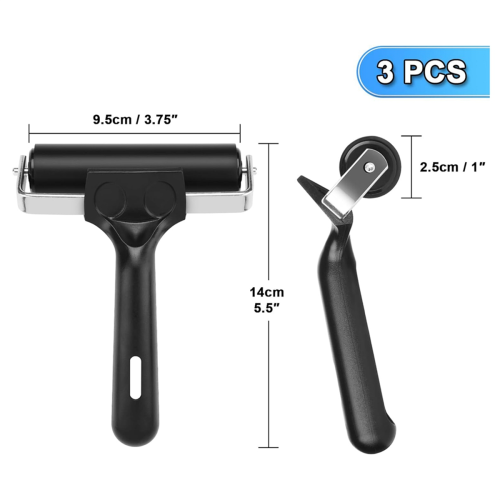 3 Pcs Rubber Roller Stamping Gluing Tool for Printmaking, Application,3.75 Inches Width Size 1