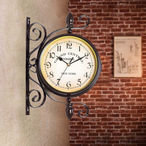 Living And Home Classic European Retro Double-Sided Wall Clock 28*37CM 1