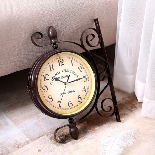 Living And Home Classic European Retro Double-Sided Wall Clock 28*37CM